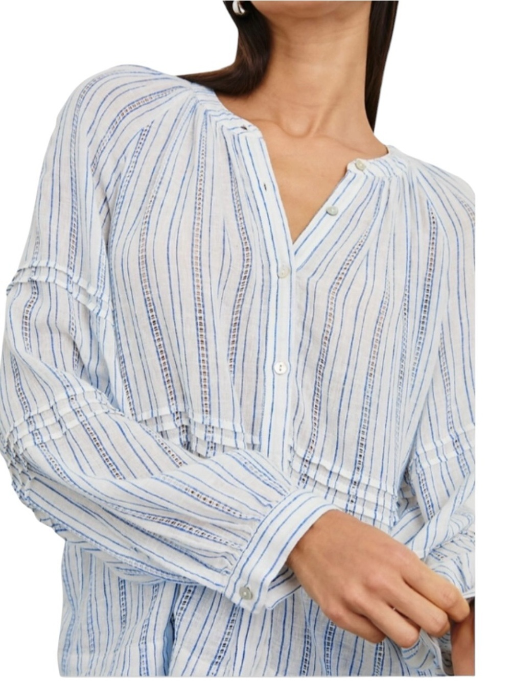 RAILS Frances Relaxed Fit Linen Blend Peasant Blouse Top XL Sonoma Stripe - Picture 4 of 12